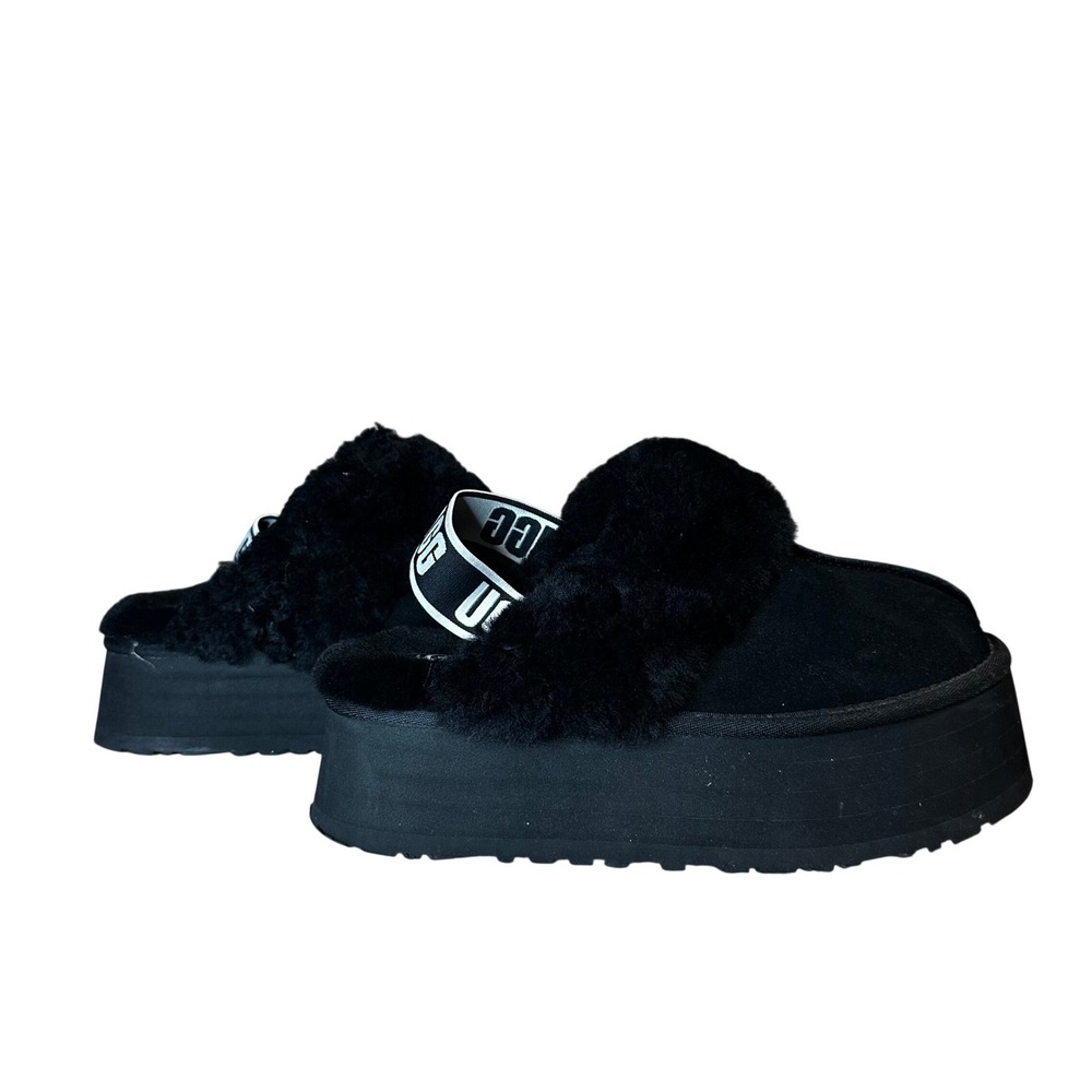 UGG Black Suede Fur Platform Slip On Slippers Sandals Women US Size 9